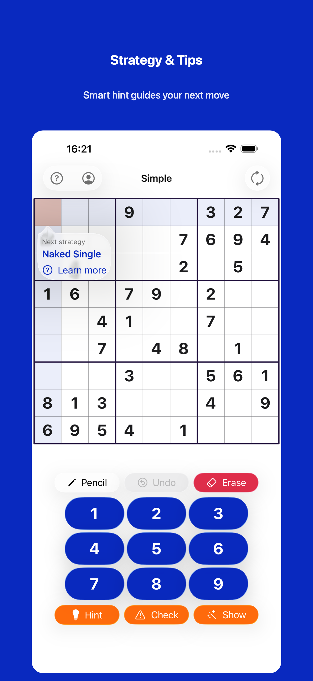 Hint highlighting a good next move on the board